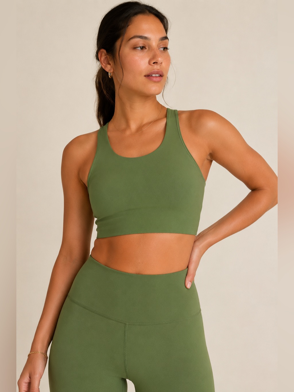 Girlfriend Collective Paloma Racerback Sports Bra Green Size Large Euc